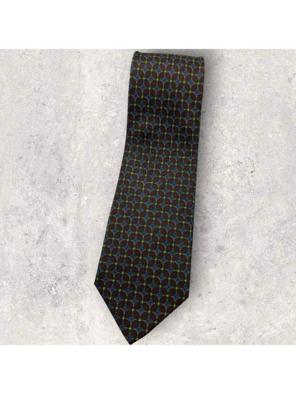 AQUASCUTUM Silk Tie ITALY XL Burgundy Blue Green Geometric W:4" EUC